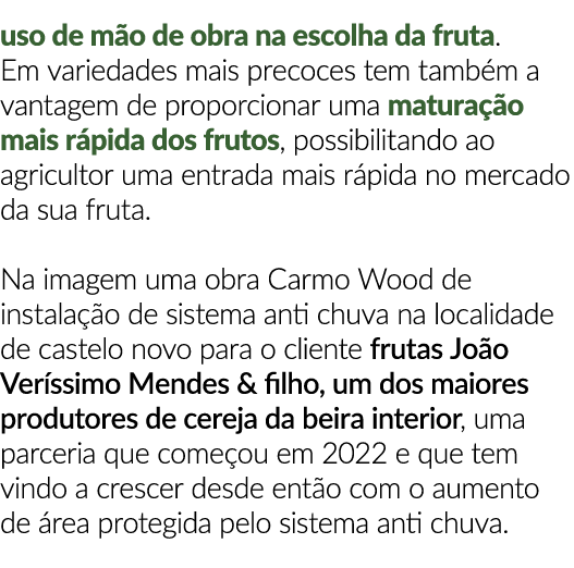 uso de m o de obra na escolha da fruta. Em variedades mais precoces tem tamb m a vantagem de proporcionar uma matura ...